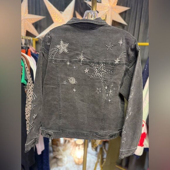 Driftwood Shooting Star Embroidered Beaded Denim Jacket In Black - Picture 5 of 6